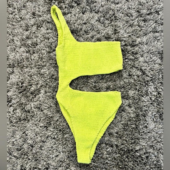 Naked Wardrobe Lime One Shoulder Cutout One Piece Bathing Suit Swimsuit Size S - Picture 8 of 8